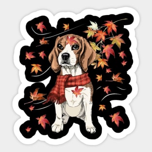 Maple Dog Leaf Fall Hello Autumn Funny Beagle Lover Sticker